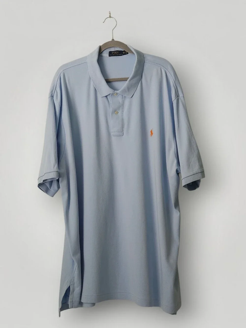 Polo Ralph Lauren Mens 3XB Big Light Blue Pique Polo Shirt Orange Pony Cotton